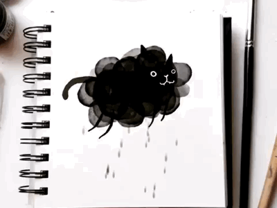 Thunder animation black cat cloud ink inktober lightning rain sneeze storm thunder