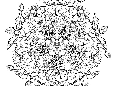 Lotus Mandala coloring page doodle flower free illustration ink lotus mandala meditation mindfulness ornament outline pattern printable radial symmetry