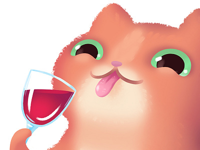 Wine tasting cartoon cat character cute illustration kawaii kitty licking mascot tasting wine wine glass