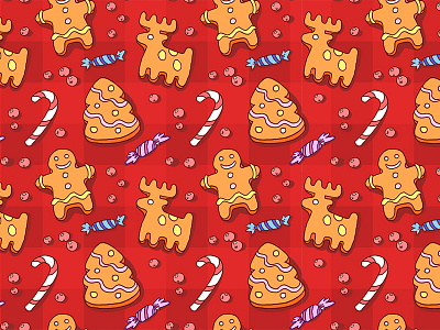 Gingerbread pattern candy cane christmas cookies doodles gingerbread holidays pattern plaid seamless sweets vector