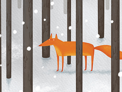 The fox in the snow children illustration drawing fox illustration nursery poster print snow winter woods