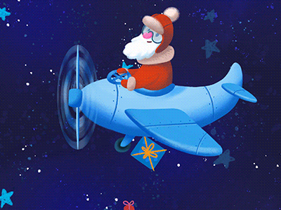 Santa's coming to town animation aviation bombing cartoon christmas flyight flying gifts pilot plane santa santa claus stars