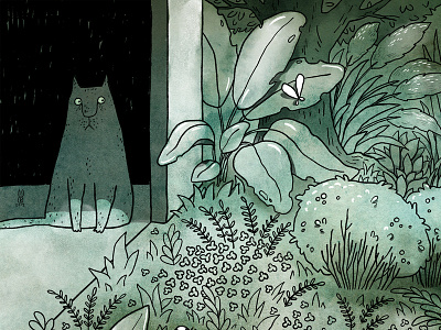 Escape cat drawing escape garden green illustration ink inside nature outside picturebook plants
