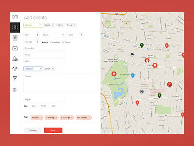 Add events on map admin app cms events icon map news platform site ui ux web