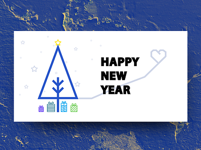 New Year card (psd) blue card clean design gift heart print snow tree white winter xmas