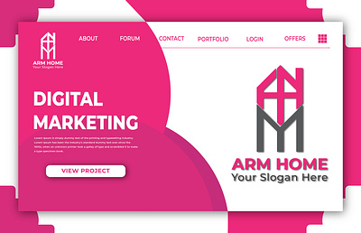 ARM HOME LOGO WITH WEB TEMPLATE amazing arm blue branding business company corporate design home homeweb illustration logo logo alphabet logo design real estate template typography ux vector web design