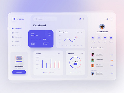 Mooney - Finance App Dashboard 💰 3d bank app clean dashboard finance glass gradient minimalist money purple statistic trend web