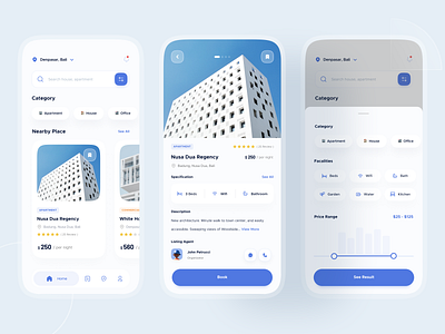 Real Estate App - Exploration 🏠 apartment blue building clean commercial hotel house mobile motion potrait realestate rent smooth ui uidesign ux white whitespace