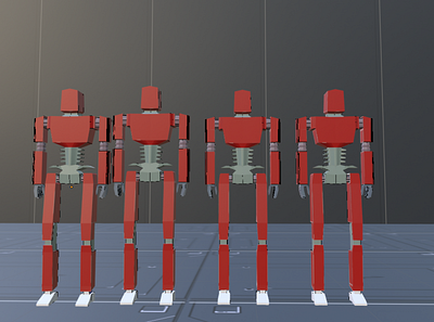 4 Bots in a line 3d computer game game design robots