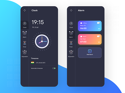Clock App UI screens