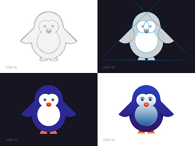 Penguin Logo Process bird cute illustration logo logo construction logo design logo learn logo process mascot mascot logo penguin penguin logo