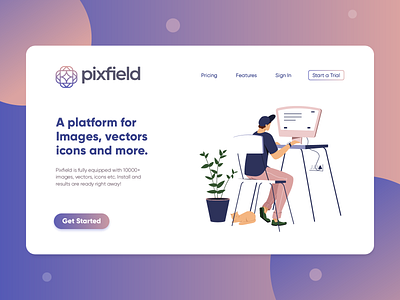 Pixfield Landing Page Design branding computer identity illustration landing landing page landing page design logo logomark minimal typography ui ui ux ui design website work