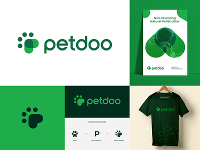 Petdoo Logo animal animal logo branding green identity logo logomark logotype mark minimal nature organic p logo paw pet pet care pets poop typography