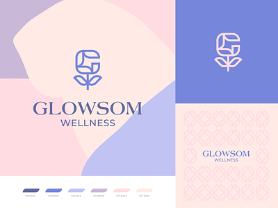 Glowsom Logo beauty blossom branding colorful flower g logo glow health identity leaf logo logo design logodesign logotype organic pastel pattern plant spa wellness