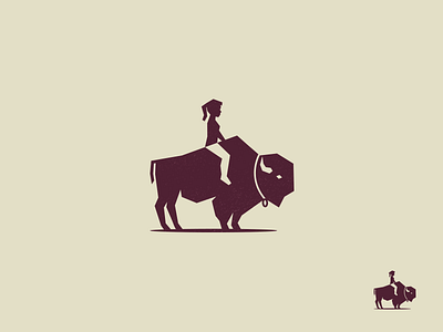 Girl And The Bison - Colored Version animal animal logo bison girl identity illustration logo negative space wild woman