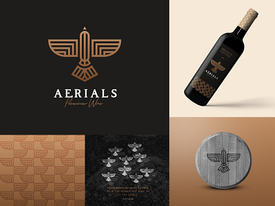 Aerials Premium Wine Logo / Hobby Project aerial bird bird logo bottle branding fly flying identity liquor logo minimal premium wine