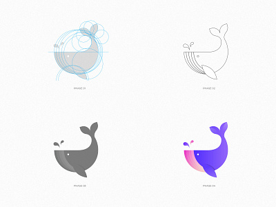 Whale Logo Construction / Hobby Project colorful drawing fish grid identity illustration logo logo construction logo process mark ocean purple sea sketch symbol water whale