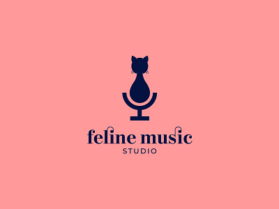 Feline Music Logo. animal cat feline identity logo logo design mic minimal music pink sound studio symbol typography voice