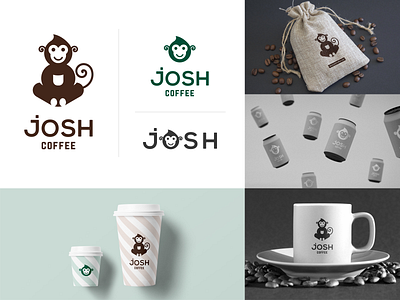 Josh Coffee Logo animal animal logo branding cafe coffee identity josh logo logo design logotype monkey monkey logo