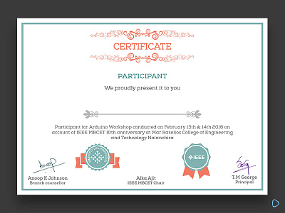 Certificate certificate college ieee participant print vector