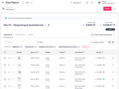 Report View - Spend Management case study design figma table view ui