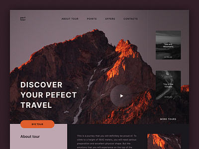 Promo page Travel tour to Mountains cover dark design landing minimalism mountains travel ui ui ux design ux webdesign