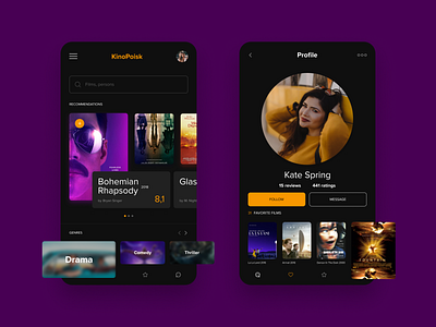 Concept mobile app for KinoPoisk dark film mobile app movie movie app ui ux ux ui design webdesign