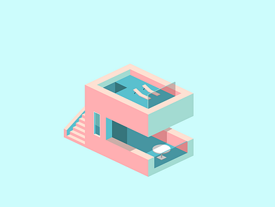 Blue pink house house illustration isometry