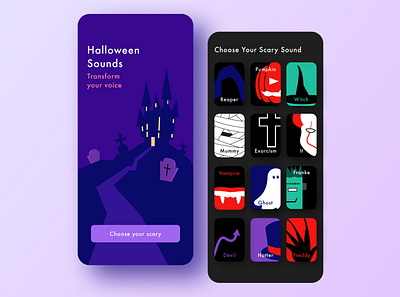 Halloween Sounds app app dark design game game design halloween illustration mobile ui ui ux ui ux design ux