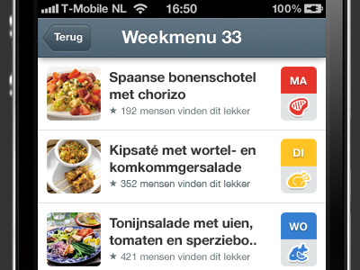 Weekmenu 2.0 - Home screen home screen icons iphone recipes tab bar ui weekmenu