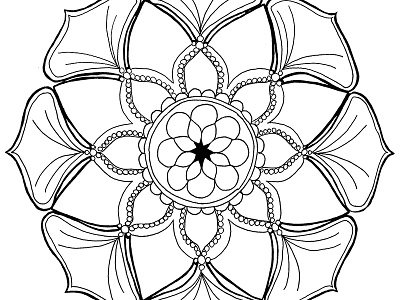 Lace and Flowers Mandala black and white hand drawn ink mandala repeating traditional