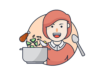 Mom Cooking Vector Illustration