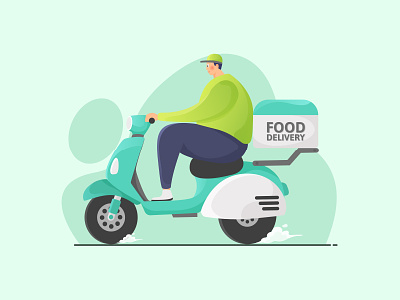 Food Delivery Illustration car delivery design driver driving food food app food illustration gradient illustration motorbike motorcycle ui