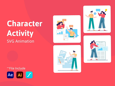Character Activity - SVG Animation animate animation app application design discuss folder illustration json lottie animation lottiefiles mobile online order food phone svg animation web