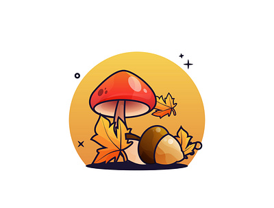 Mushroom & Acorn Autumn 🍄🍁 acorn animate animation autumn autumn leaves bush design first shoot fruit gradient icon illustration leaf mushroom mushrooms vector