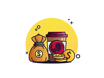 Money and Coffee Illustration buy coffee coffee shop coin design flat design gradient ice icon icon set illustration money money transfer pack shop web