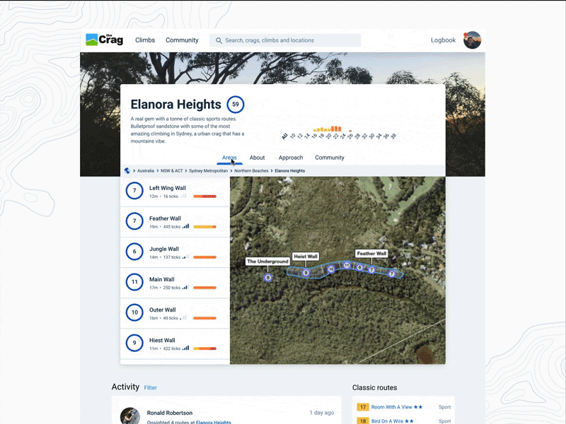 TheCrag.com redesign concept - Elanora Heights data viz digital design flat product design rock climbing ux ux ui ux design web website