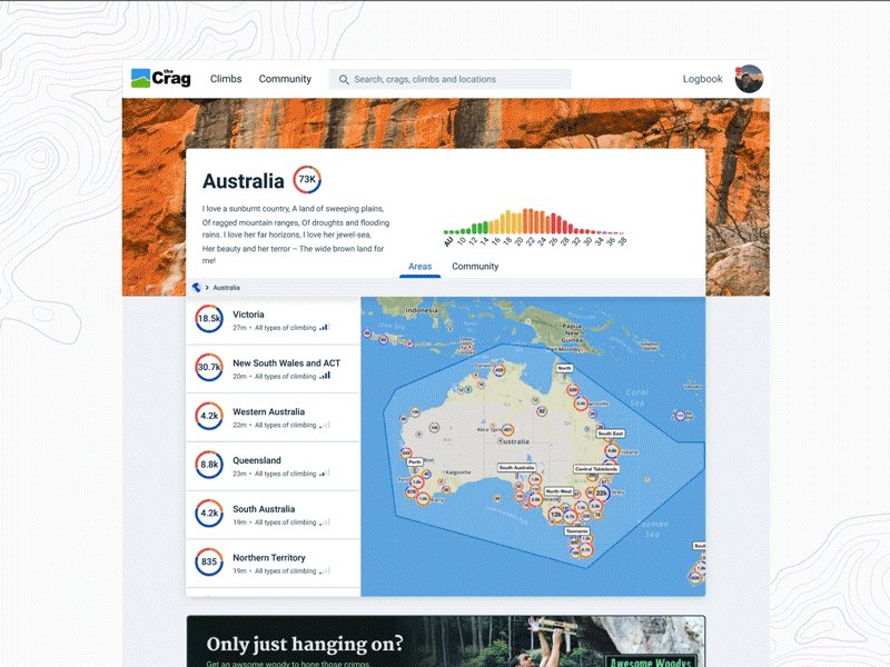 TheCrag.com redesign concept - Country to route navigation data viz digital design flat product design rock climbing ux ux ui ux design web website