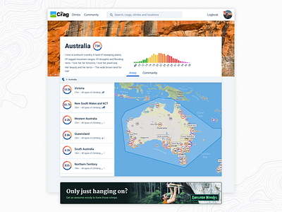 TheCrag.com redesign concept - Australia data viz digital design flat product design rock climbing ux ux ui ux design web website