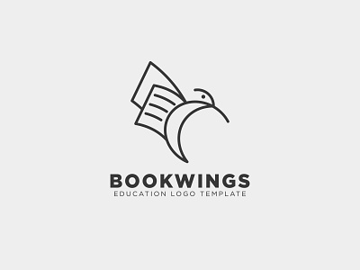 Book education Wings Bird Line Logo animal bird book education hummingbird knowledge learn learning line line art logo magazine page simple study wings