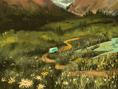 Happy in the middle of nowhere digital art illustration