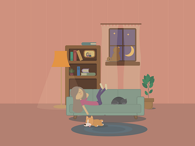Cozy Home cat corgi cozy design flat god home illustration simple ui vector