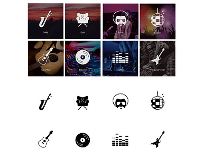 Icon set for music radio website adobeillustator flat genres icons iconset music radio ui