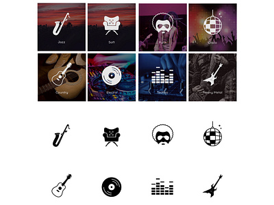Icon set for music radio website