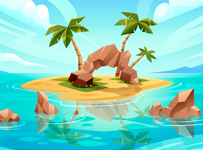 Isolated Island beach island palm tree sea sky