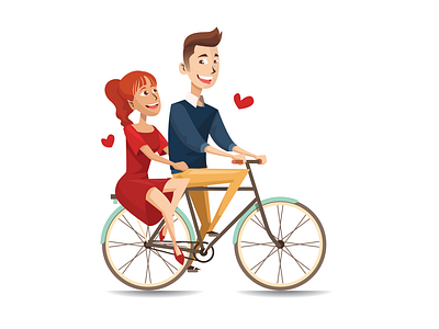 Young Couple Ride Bicycle