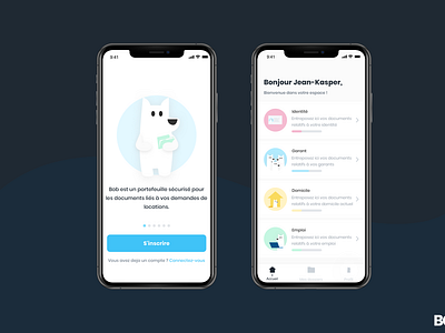 Bob App homepage illustration logo mobile app onboarding