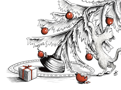 Christmas Illustration art cat christmas comic drawing illustration ipad procreate red tree