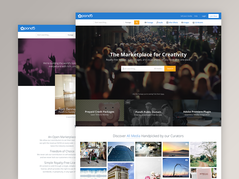 Redesigning Pond5.com stock homepage article portfolio case marketplace