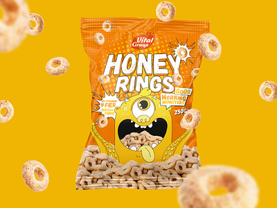 Morning Monster | Honey Rings cereals character graphic design illustration mascot monster packaging procreate romania